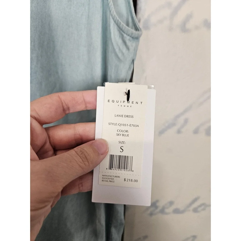 NWT Equipment Femme Lanie Dress S Blue Sleeveless Cotton Contrast Collar Mini